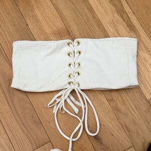 White Lace-Up Bandeau Bikini Top